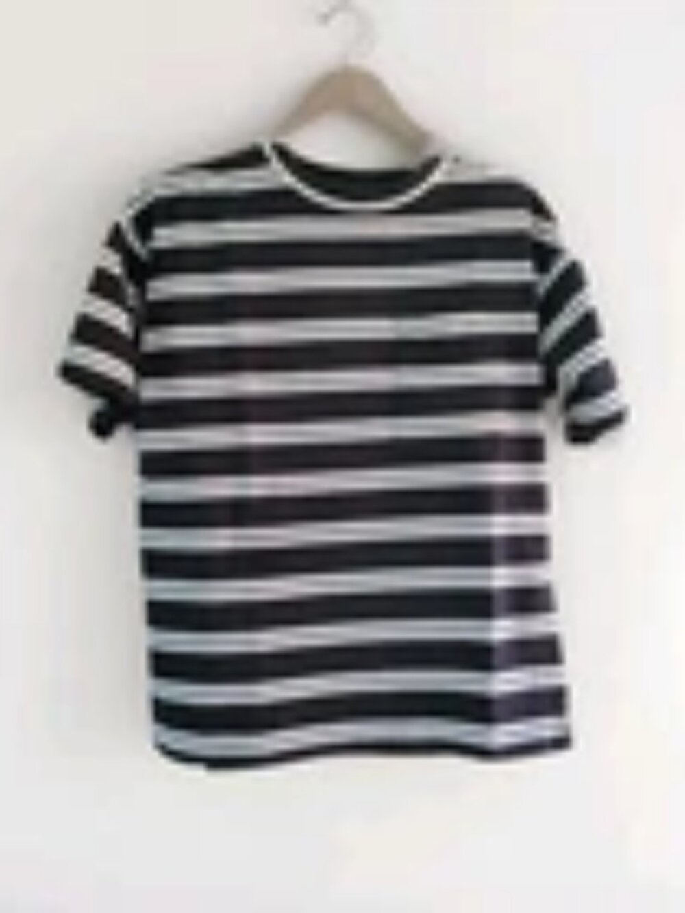 Vintage 90s Kristin Paige Black White Striped Pocket Tee M
